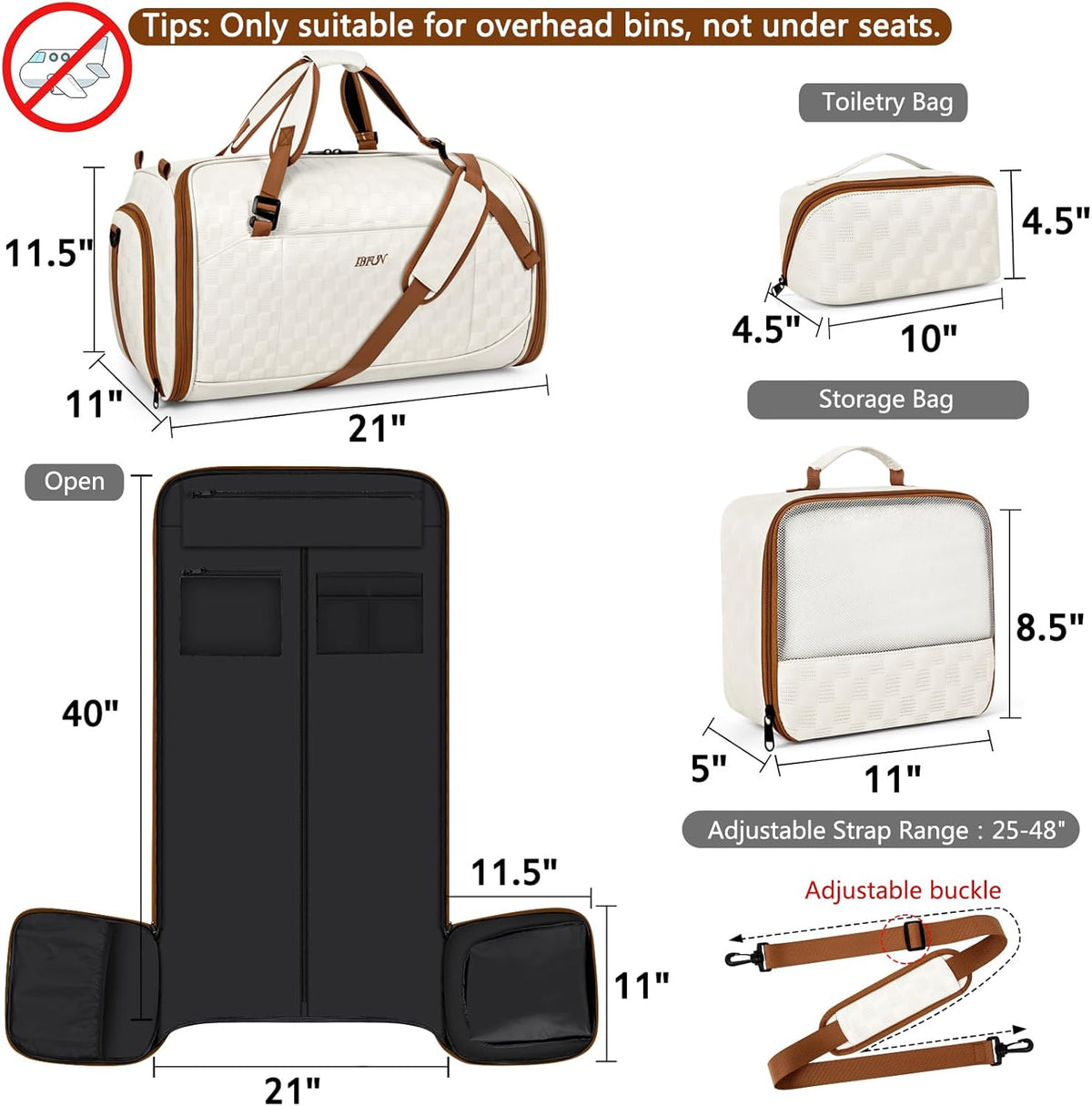 Convertible Garment Bag for Travel, 4-In-1 Backpack for Women Men, 3Pcs 50L