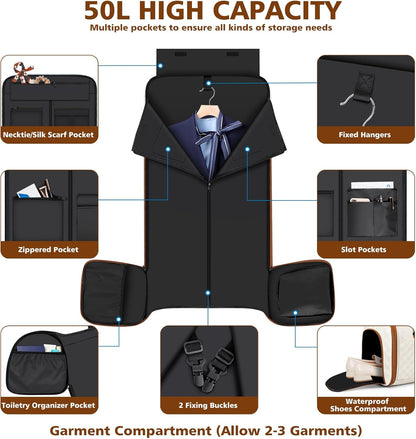 Convertible Garment Bag for Travel, 4-In-1 Backpack for Women Men, 3Pcs 50L